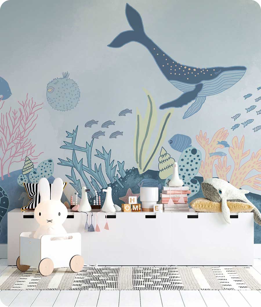 Cute Whale Wallpaper for Kids Bedroom